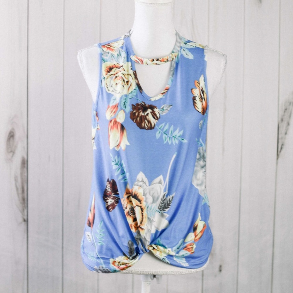 The Maya Top- blue keyhole sleeveless top - Picture 3 of 10